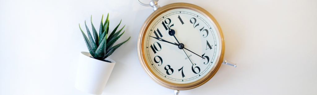 Clock with large numbers and a potted succulent plant, symbolizing time management and a clean, organized space for better customer experiences.